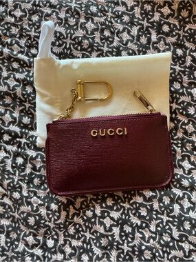 Gucci Wine Red Leather Key Pouch with Gold Hardware